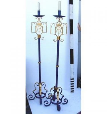 Candleabra X2 Painted Blue And Gold (Floor) Single 1400Mm (Matching Candlesticks