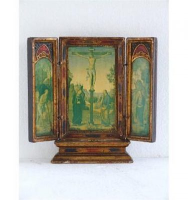 Wood And Gilt  3 Panel Screen Painted Religous Scene On Raised Base 305Mm X 292M