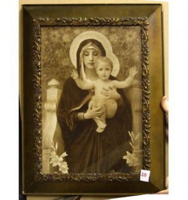 Sepia Mary Holding Baby Jesus Both With Halo