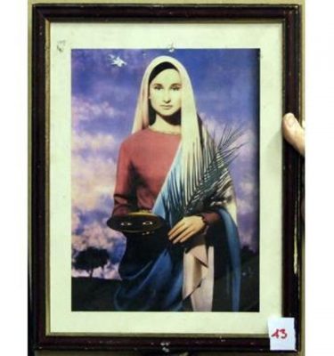 Mary Holding Palm Leaf And Dish With Eyes