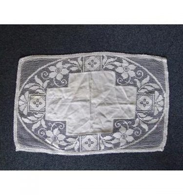 White Lace RunnerLarge Cross And Flowers 290Mm X 450Mm