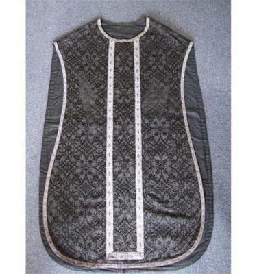 Black Damask And Silver Braid Priest Tunic