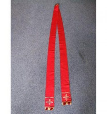 Red Fabric With Braid Cross Detail And Fringe Priest Neck Sash