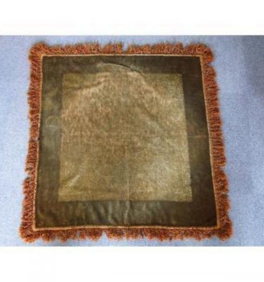 Green Chenille Tablecloth With Brown Chenille Fringe Edge 880Mm X 840Mm