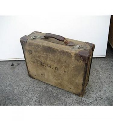 Period Leather Brass Corner Suitcase 'E.H.G'