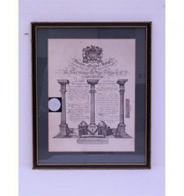 Masonic Certificate B/ W Grand Masters  Wood Frame  410X500