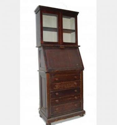 3900043 Dark Brown Bureau With 2 Glass Doors