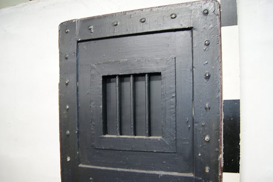 0780103 Wooden Prison Door With Small Three Bar Window ( H 196cm x 81