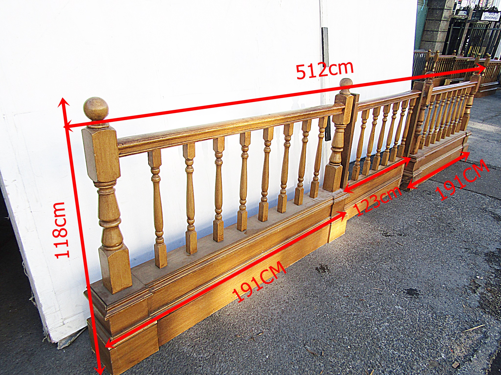 Court Railing Padding 0260024 Set Of Wooden Court Room Rails / 3 Sections ( H 118 cm x 512 x ...