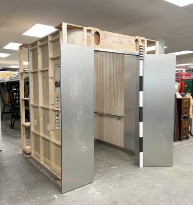 0067106 Modern Lift Interior Set / Wood Panel And Stainless Steel Detailing ( H 257 cm x 224 x 224 ) x 1 off
