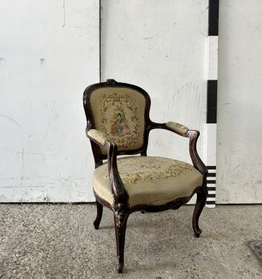 0085585 Antique Carved Elbow Chair With Needlepoint Upholstery ( H 90 cm x 60 x 53 ) x 2 off