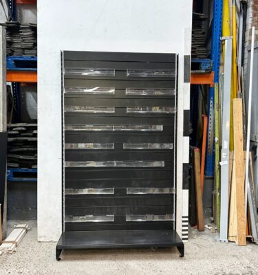 1700277 Black Metal Display Unit With Clear Acrylic Holders / Castored ( H 213 cm x 127 x 45 ) x 2 off