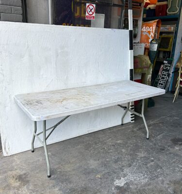1180321. 6ft White Trestle Table ( H 74 cm x 182 x 75 ) x 10 off