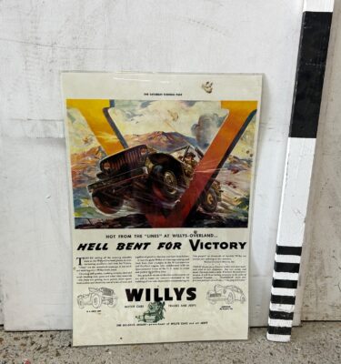 7100043 Vintage Willys Wartime Jeep Advert ( H 77 cm x 51 ) x 1 off