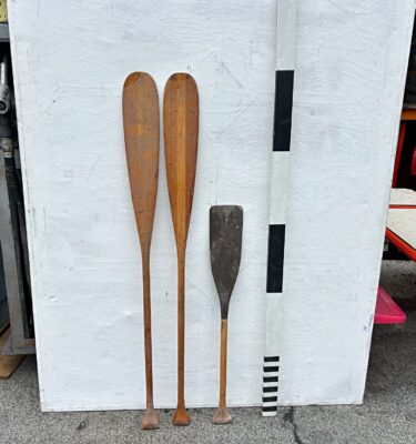 7900065 Vintage Wooden Oars And Paddle ( 52 cm long ) x 2 off And ( 100 cm long ) x 1 off